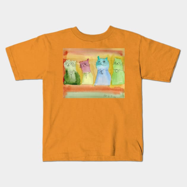 Celebratory Cats in Watercolors Kids T-Shirt by Rita Winkler